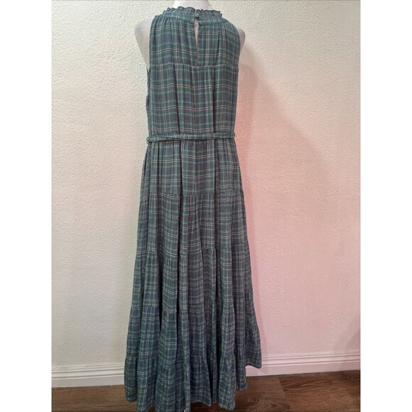 Torrid Maxi Lindsay Tiered Plaid Pockets sleeveless Blue Dresss Size 0 lined - Picture 6 of 16
